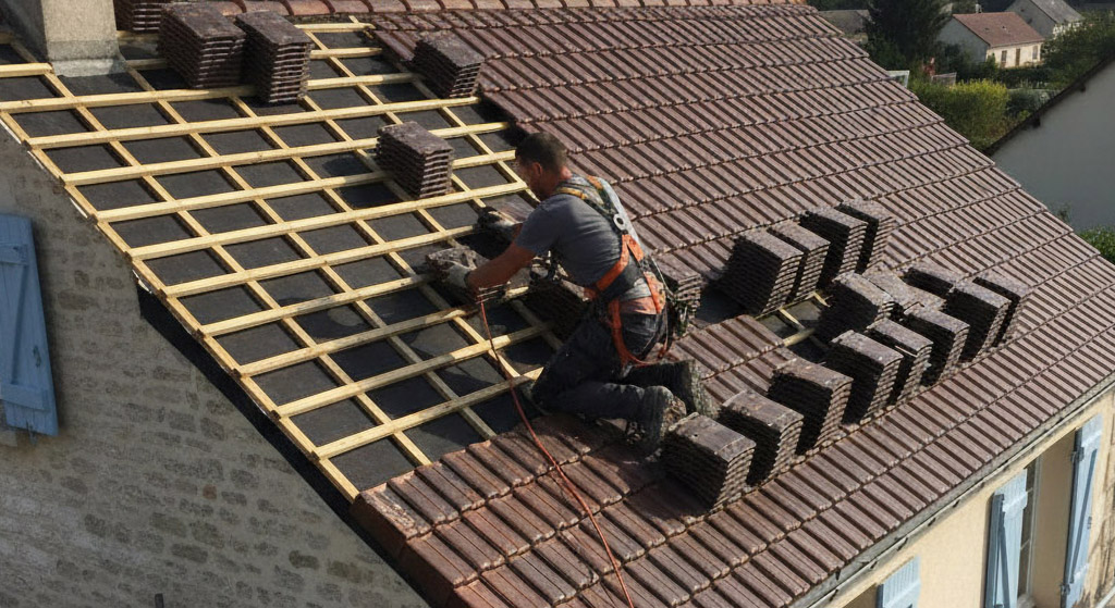Maison avec toiture rénovée